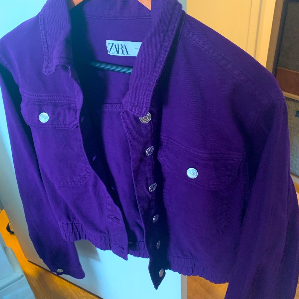 Zara Purple Cropped Jean Jacket Size Small